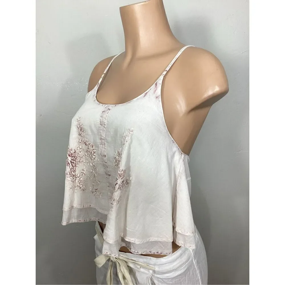 New. RAGA boho ivory/pink embroidered crop top. Small. Retails $109 - Picture 6 of 8